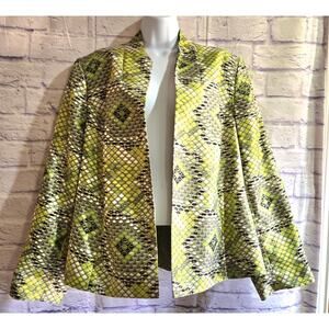 Kasper Lime Green Gray Snake Print Blazer 16W Plus Lightweight Lined